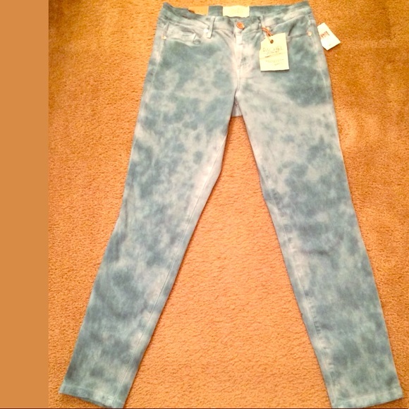 New RACHEL ROY Turquoise Tie Dye Skinny Jeans Green Aqua Denim Ankle Crop Mid - Picture 2 of 8
